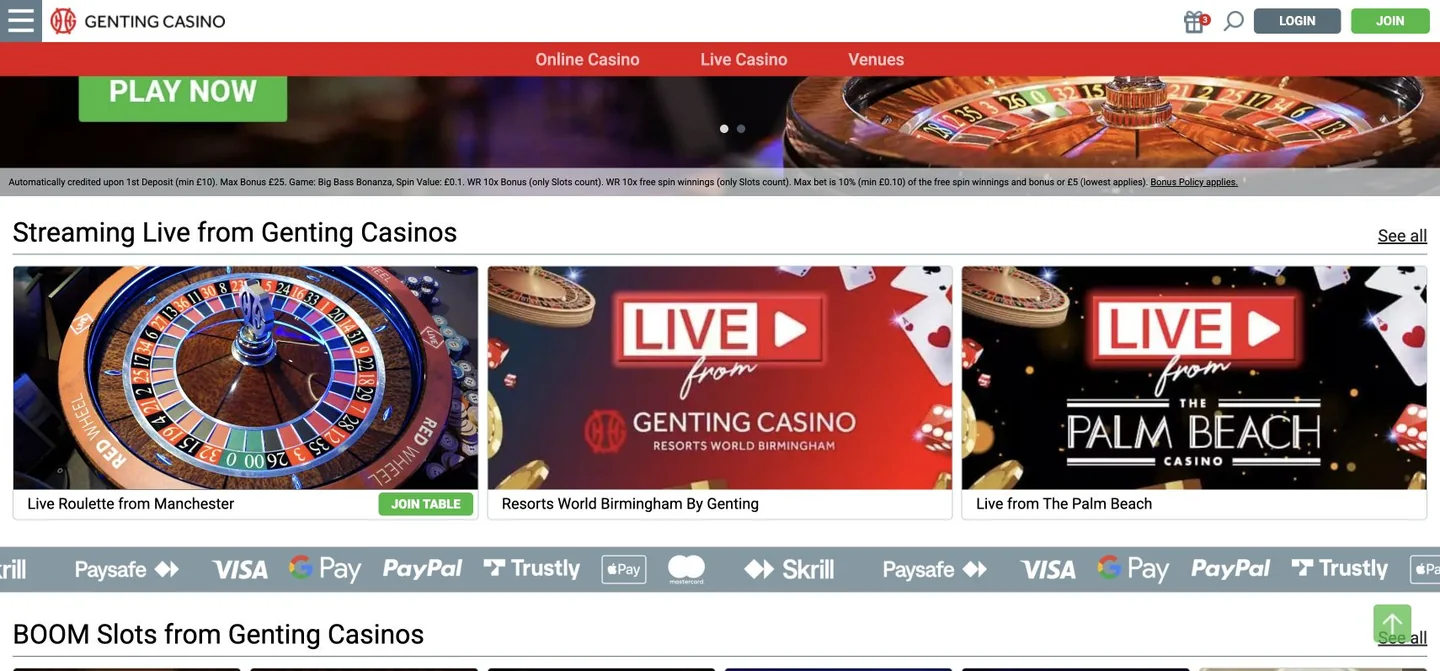 Genting Casino homepage screenshot