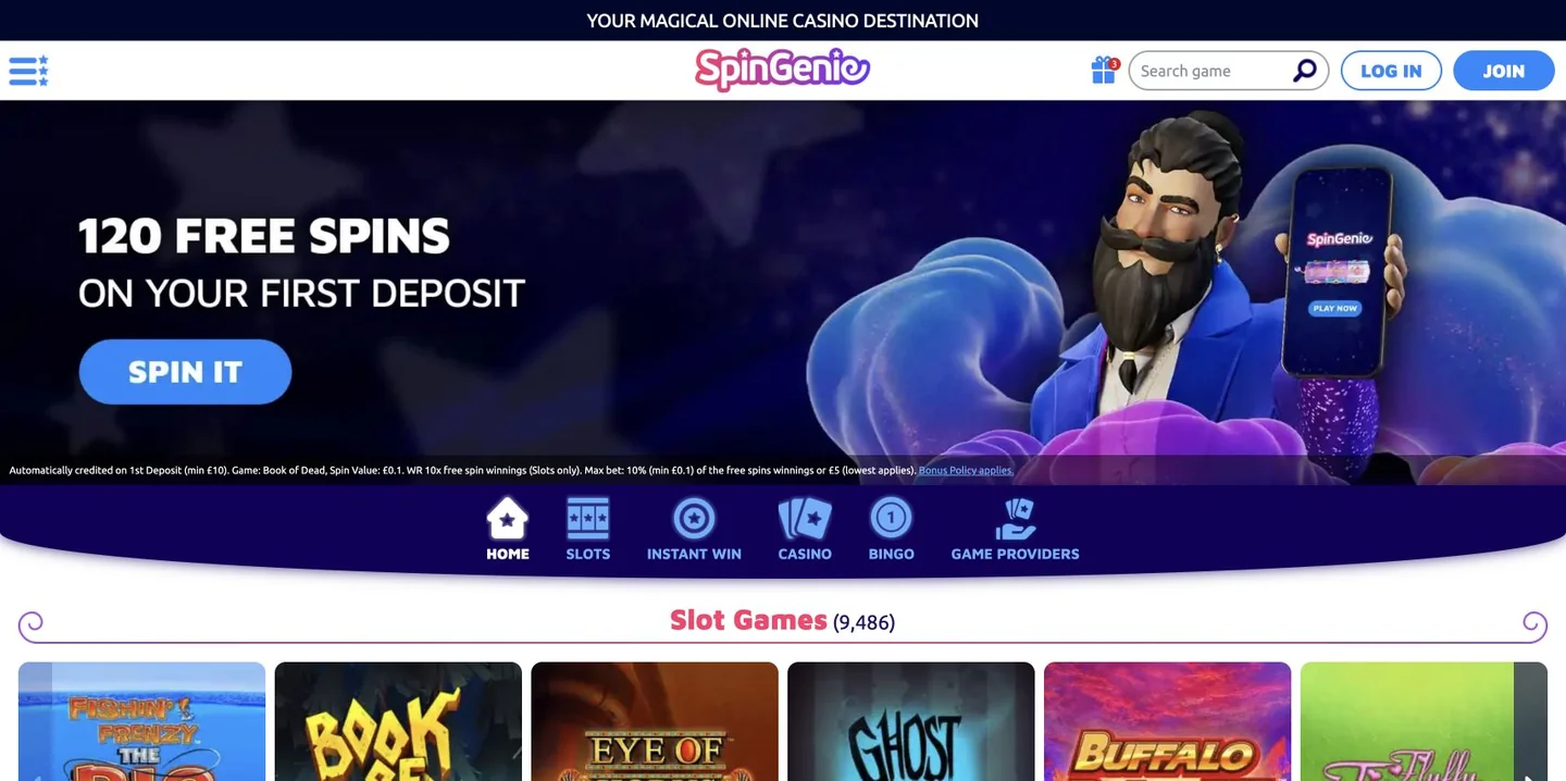 Spin Genie homepage screenshot