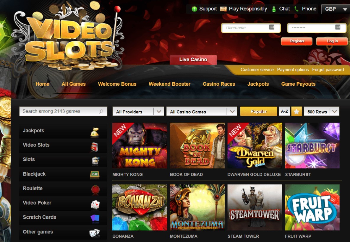 Videoslots homepage