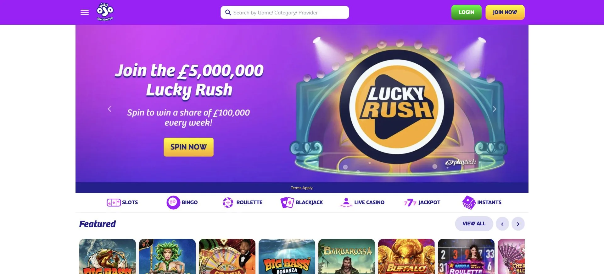 PlayOJO homepage screenshot